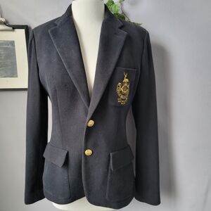 Polo Ralph Lauren Crest Embellished Blazer Jacket Black 6